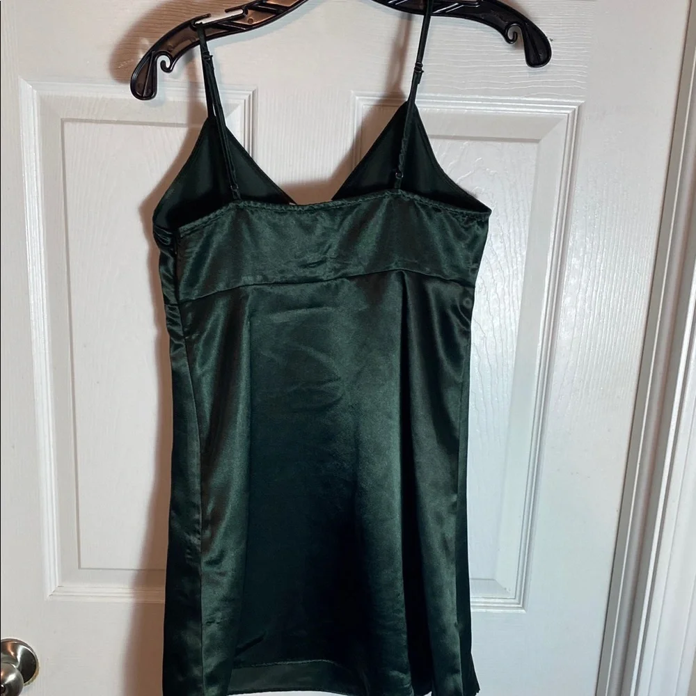Chelsea & Violet Dark Green Satin Chemise Slip Dress Mini Size XS Y2K